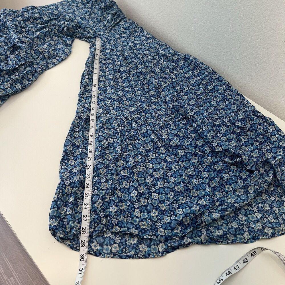 Aerie Smocked Waist Super Wide Leg Party Pants Women's M Boho Blue Floral - Picture 8 of 8